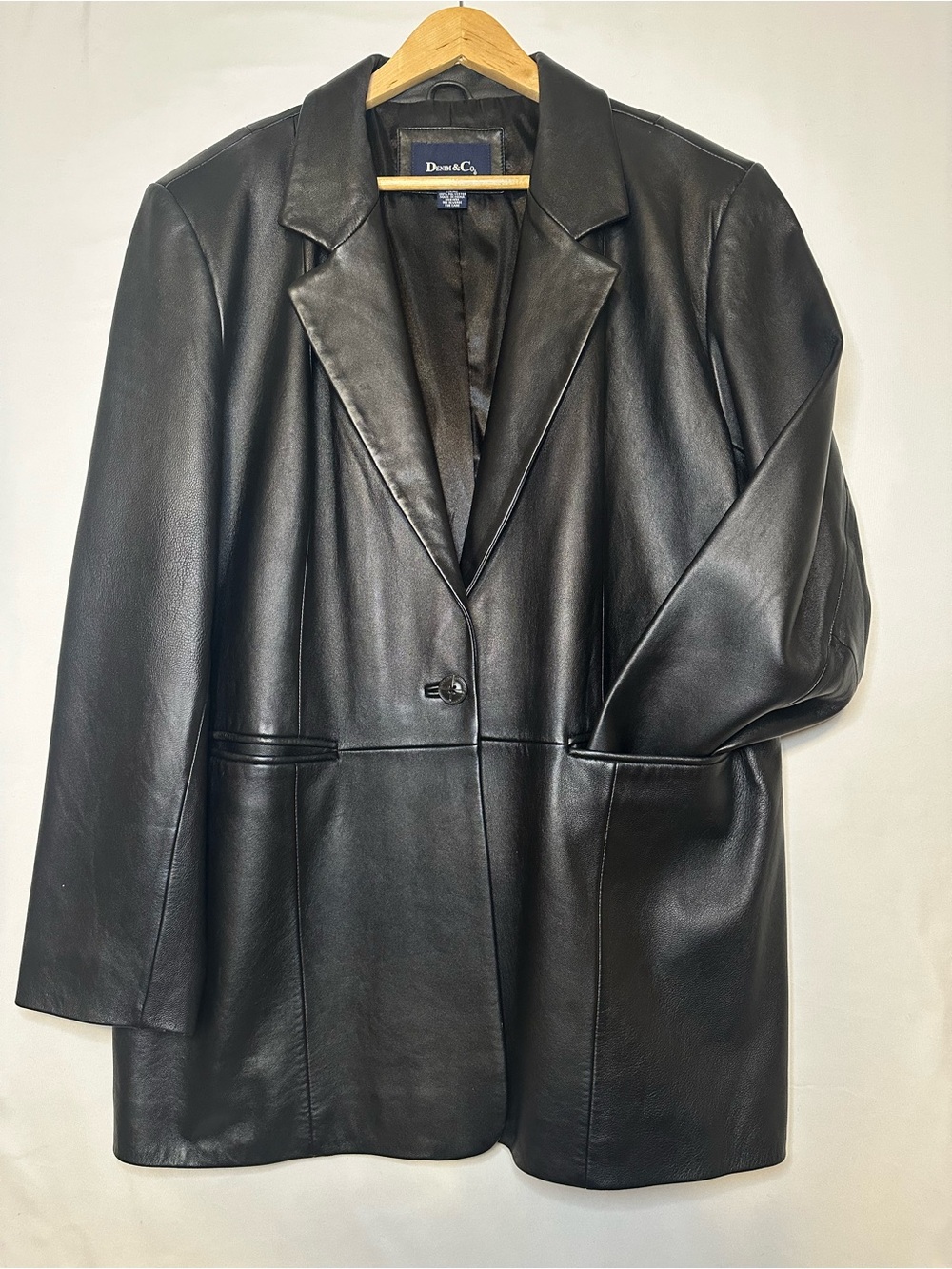 Denim&Co Black Leather Blazer Jacket